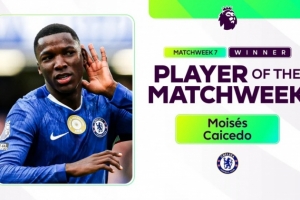 對(duì)利物浦破門！官方：切爾西后腰凱塞多當(dāng)選英超第7輪最佳球員