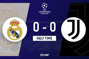 半場(chǎng)-皇馬0-0尤文 皇馬七成控球率阿森西奧關(guān)鍵解圍姆巴佩失良機(jī)